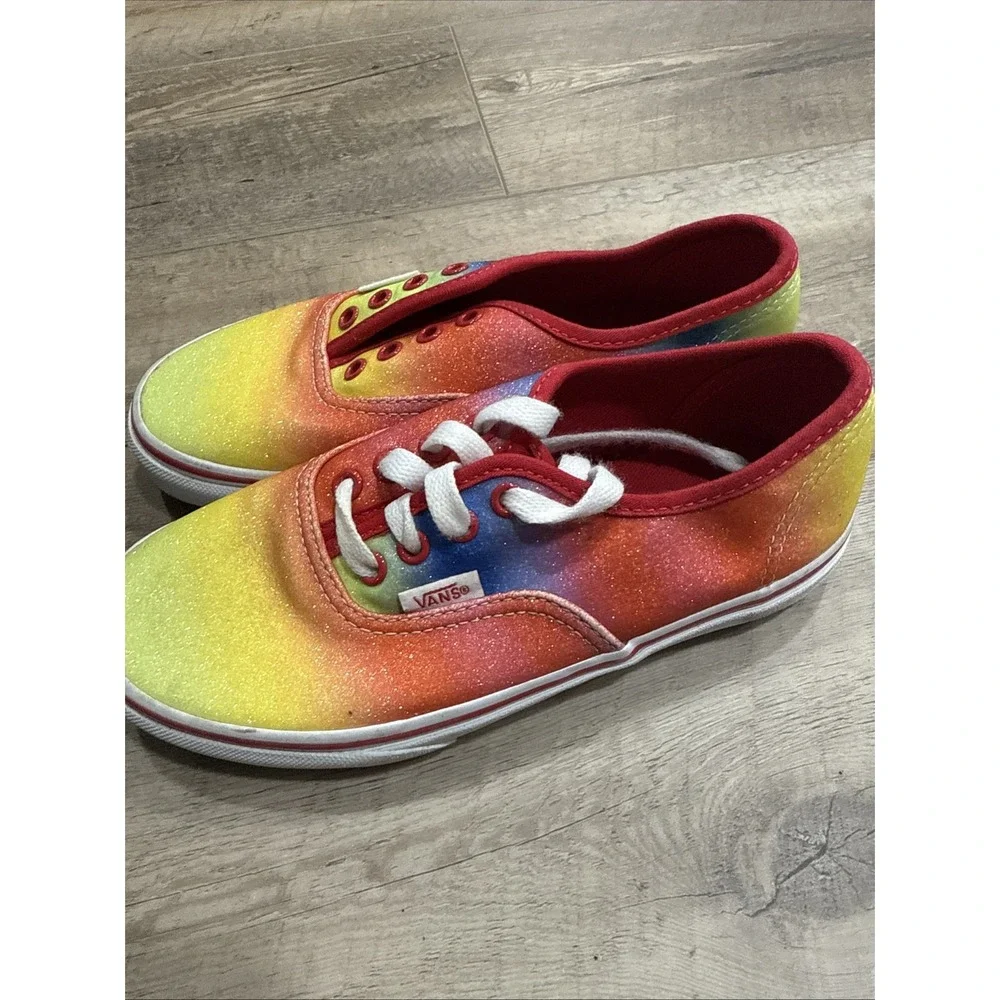 Vans Authentic Rainbow/Glitter Red/Blue/Yellow Girls Kids‎ Sz 2 Needs Laces